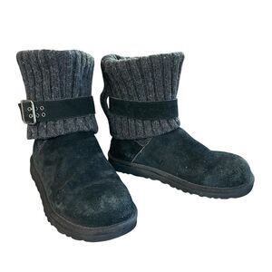 Womens Black UGG Australia Cambridge 1003175 Suede Knit Sheepskin Buckle Boots 6